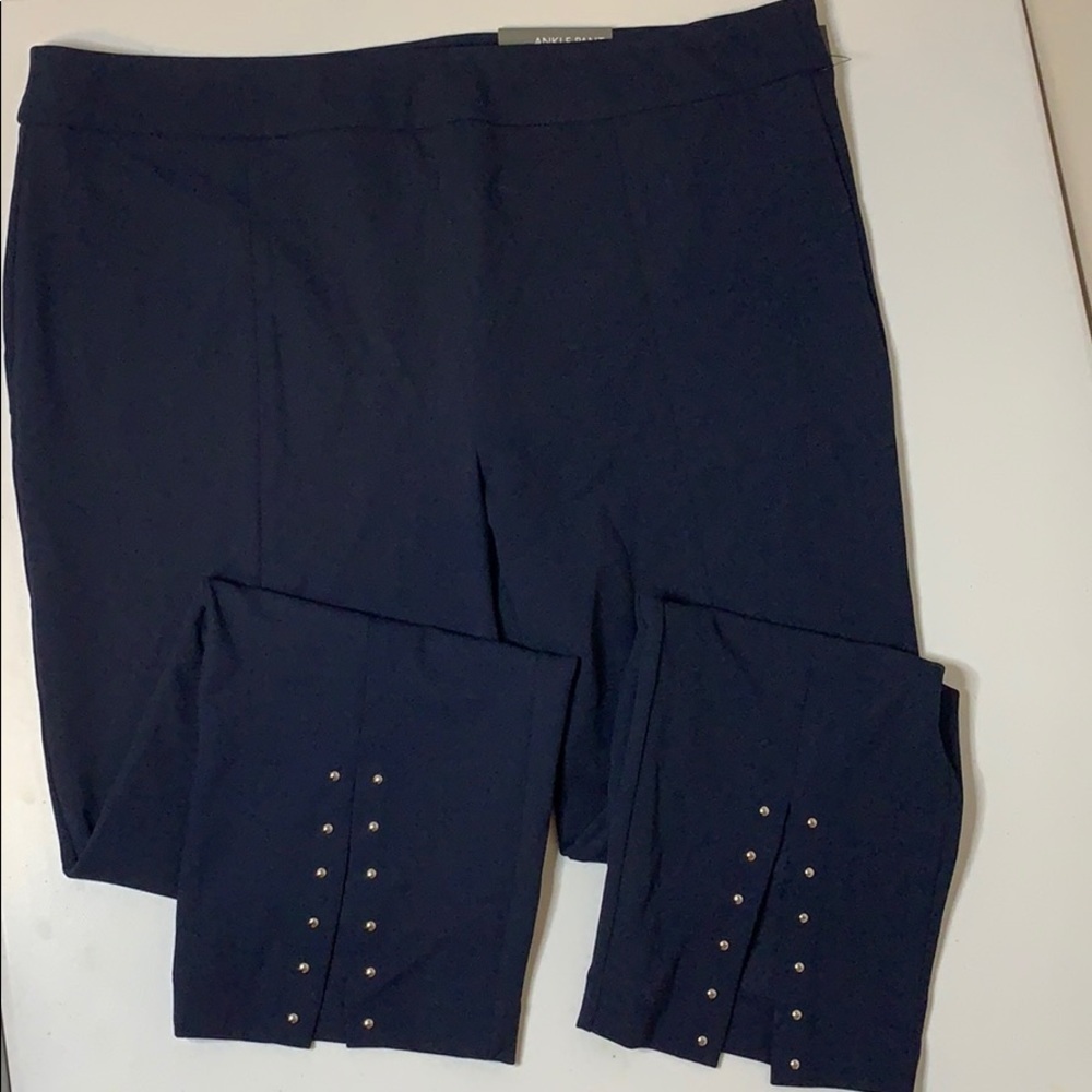 JM Collection Stud Trim Split Hem Ankle Pant